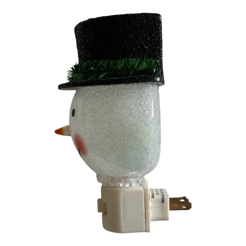 Vintage Snowman Plug-In Night Light Hard Plastic Glitter Top Hat On/Off Switch